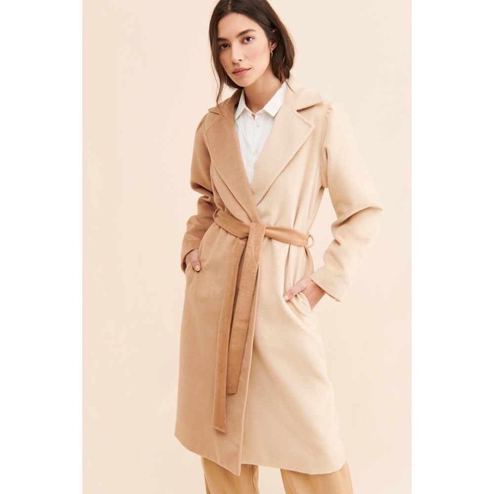Du Paradis Womens Two Tone Colorblock Wrap Coat Camel Cream Large